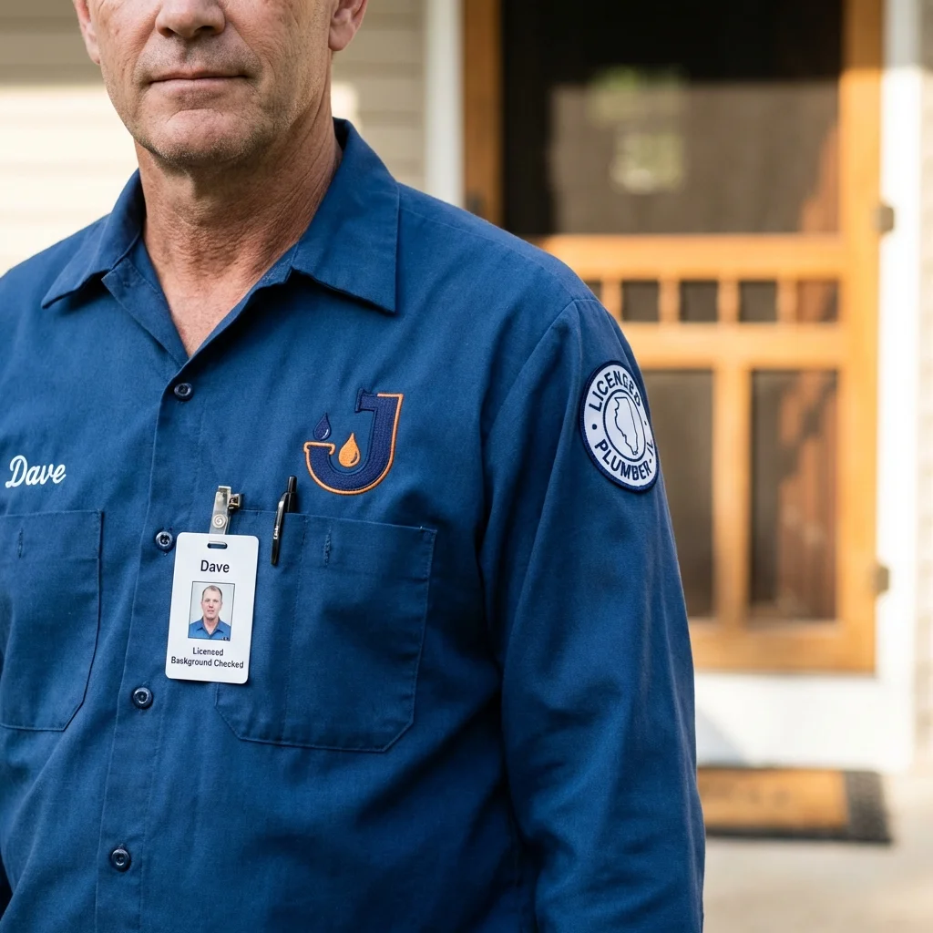 Licensed plumber showing ID badge in Glendale Heights, IL