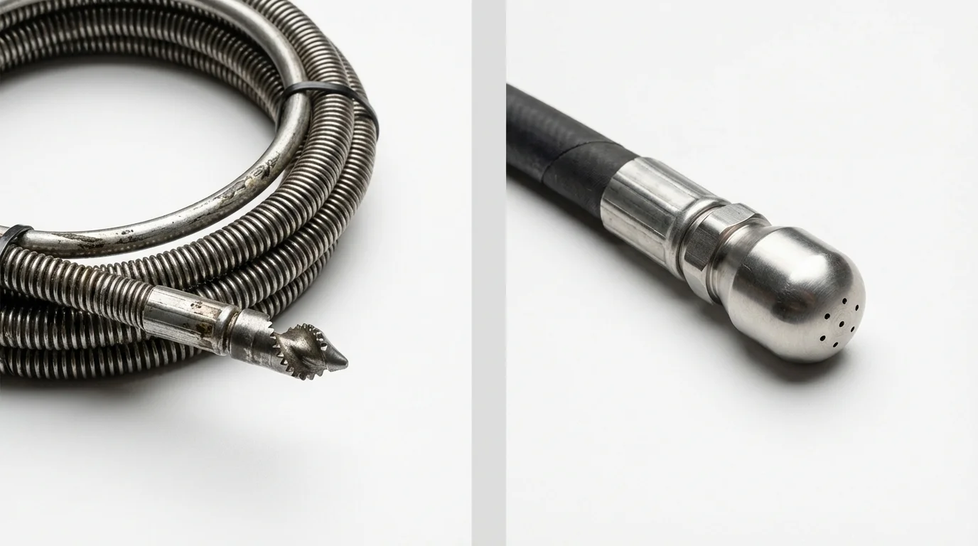 Drain snake cable and hydro jetting nozzle used for drain cleaning in Glendale Heights, IL