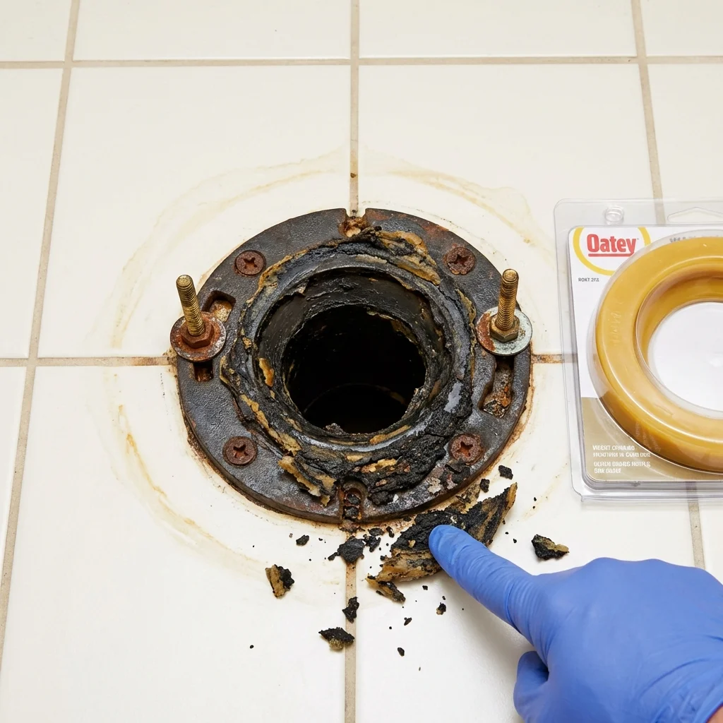 Failed wax ring showing water seepage at the base of a toilet in a Glendale Heights, IL home